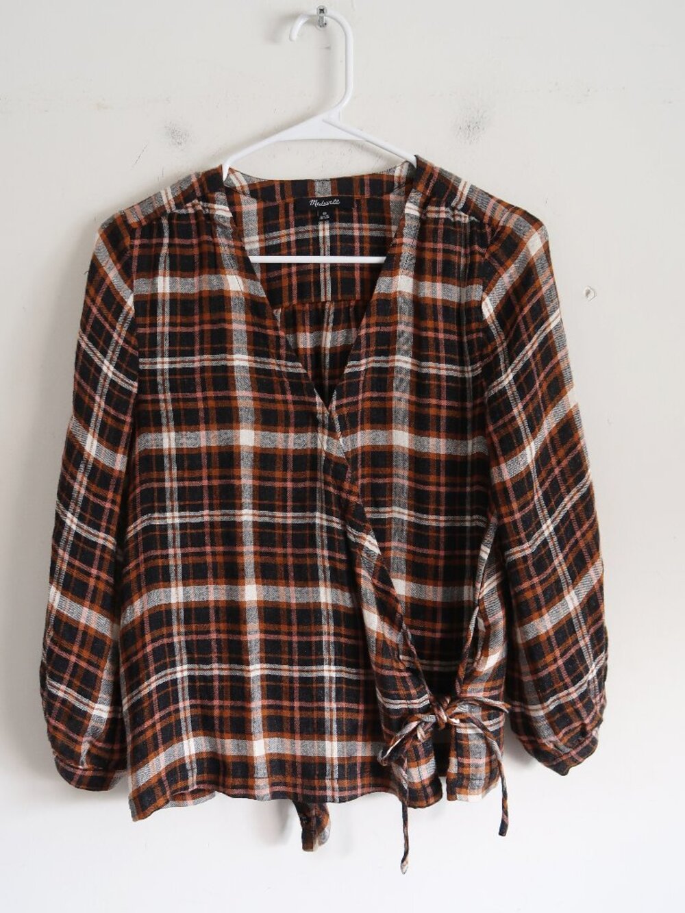 Madewell Plaid Front Tie Blouse - Size XS